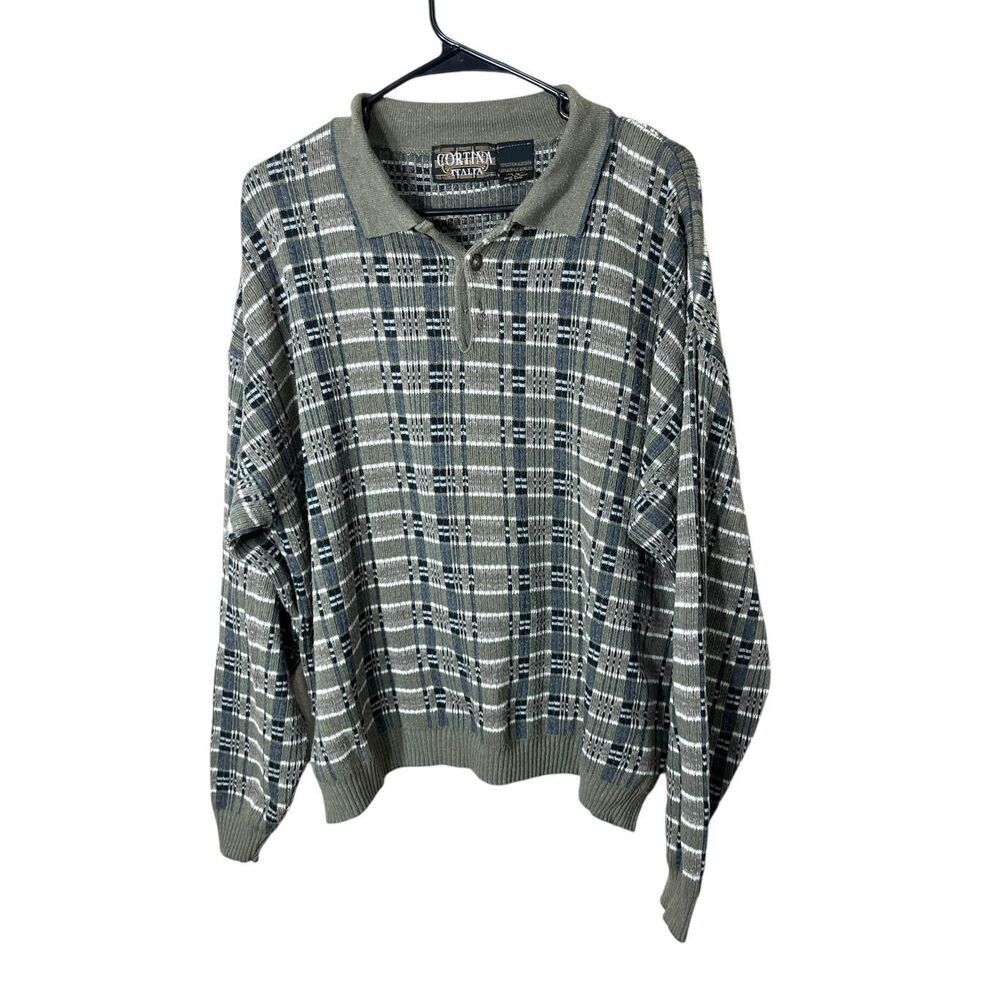 Vintage Cortina Italia Green Gray Sweater Size Large‎